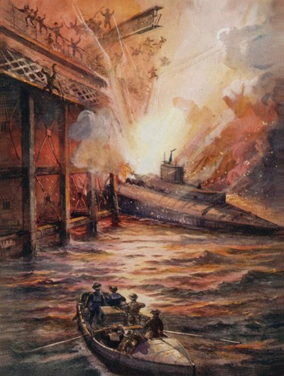 Sommergibile C3, carico di esplosivi, attacca il molo a Zeebrugge da English School