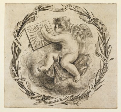 Biglietto di abbonamento per il ballo in maschera a Carlisle House, 22 maggio. Un cherubino alato da English School