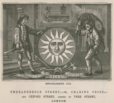 Sun Fire Office, Threadneedle Street, 60 Charing Cross, e Oxford Street, Londra da English School