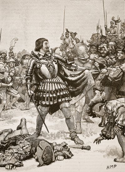 Resa di Francesco sul campo di battaglia di Pavia, illustrazione da Cassells Illustrated History of England da English School
