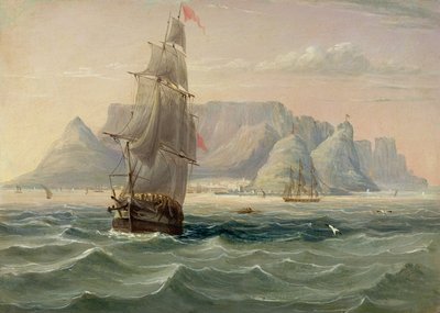 Table Mountain, Città del Capo, dal mare, 1820 da English School