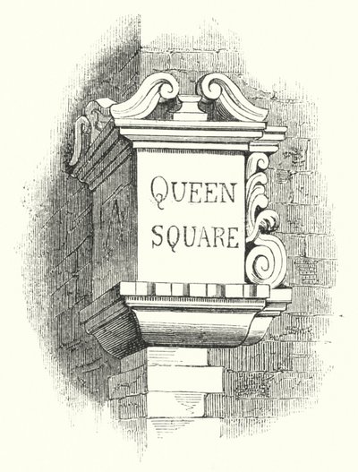 Targhe per angoli di strada, Queen Square (incisione) da English School