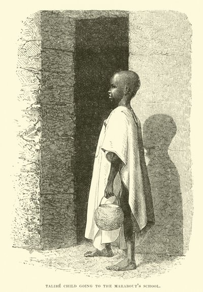 Bambino Talibe che va alla scuola dei Marabout da English School