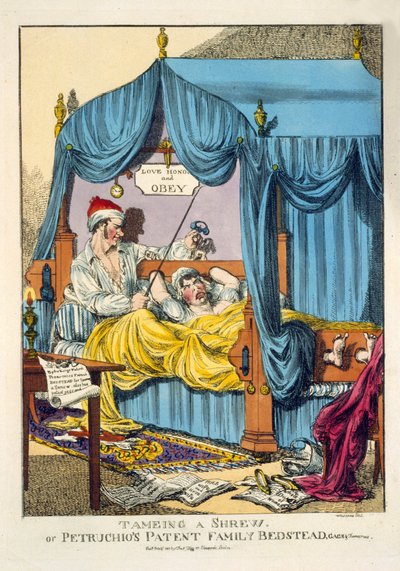 Addomesticare una Bisbetica o il Letto di Famiglia Brevettato di Petruchio, Gag & Thumscrews, pub. Londra 1815 da English School