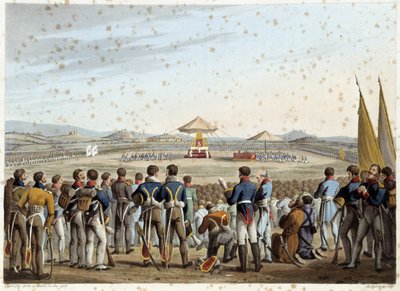 Te Deum sul campo di battaglia in "Historical, military and naval anecdotes and incidents that arrived at the arms of Britain and their allies, ending at Waterloo" di Edward Orme. Ill. di Fry, Sutherland, Clark, Dubourg, W.Heart, JA, Atkinson... Ed. 1819,  da English School