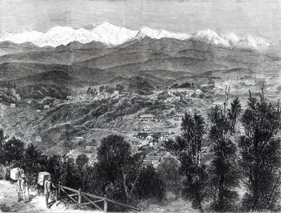 Coltivazione del tè in India Britannica - Vista di Darjeeling da Sud, 1876 da English School