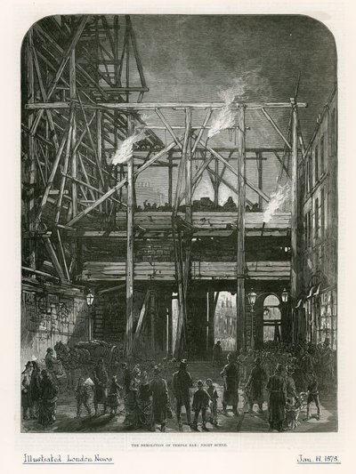 Temple Bar, Londra. Demolizione, 1878 da English School