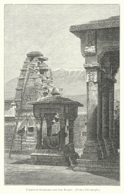 Templi a Kiragrama, vicino a Kote Kangra (incisione) da English School
