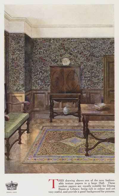 Carta da parati strutturata in una grande sala (litografia a colori) da English School
