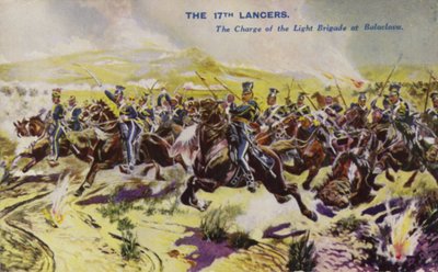 I 17th Lancers alla carica della Brigata Leggera, Battaglia di Balaclava, Guerra di Crimea, 1854 da English School