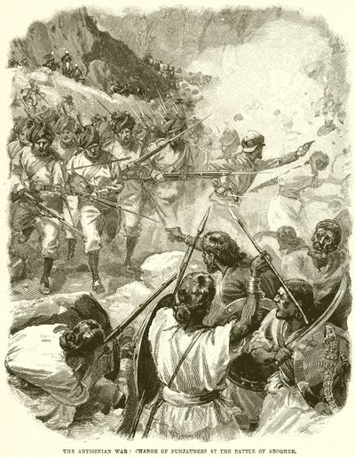 La guerra abissina: Carica dei Punjabis nella battaglia di Aroqhee da English School