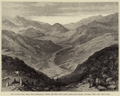 La Guerra in Afghanistan, Collina vicino a Gundamuk, dove il 44° Reggimento fece la loro Ultima Resistenza, gennaio 1842 (incisione) da English School