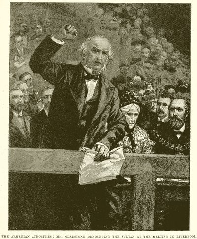 Le atrocità armene: Mr. Gladstone denuncia il Sultano alla riunione a Liverpool da English School