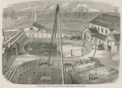Il cavo atlantico, pronto per la spedizione, Moden Wharf, East Greenwich da English School