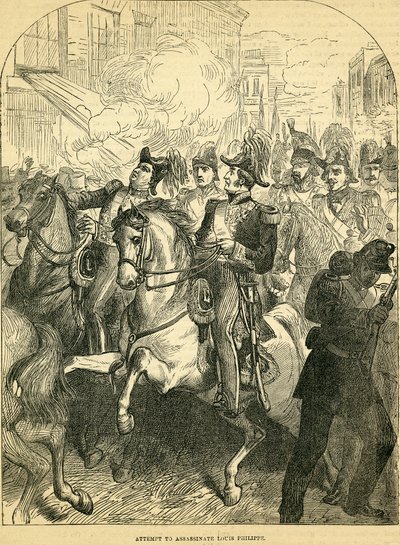 Il tentativo di assassinare il re Luigi Filippo di Francia, illustrazione tratta da Cassells Illustrated History of England, 1857-1858 da English School