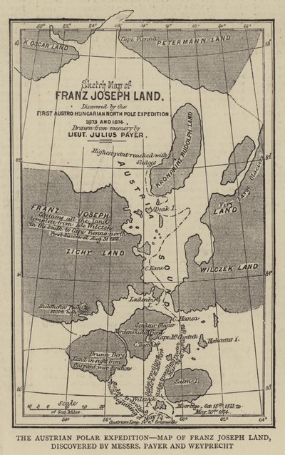La spedizione polare austriaca, mappa della Terra di Francesco Giuseppe, scoperta dai signori Payer e Weyprecht da English School