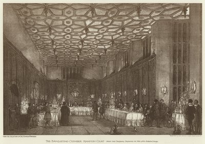 La Sala dei Banchetti, Hampton Court (litografia) da English School