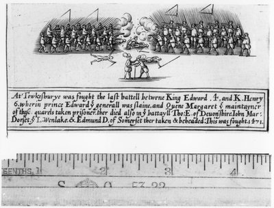 La battaglia di Tewkesbury combattuta tra re Edoardo IV (1442-83) e il principe Edoardo (1453-71) nel 1471 da English School