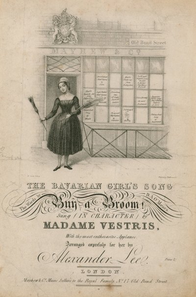 La canzone delle ragazze bavaresi Compra una scopa!, cantata in carattere da Madame Vestris da English School