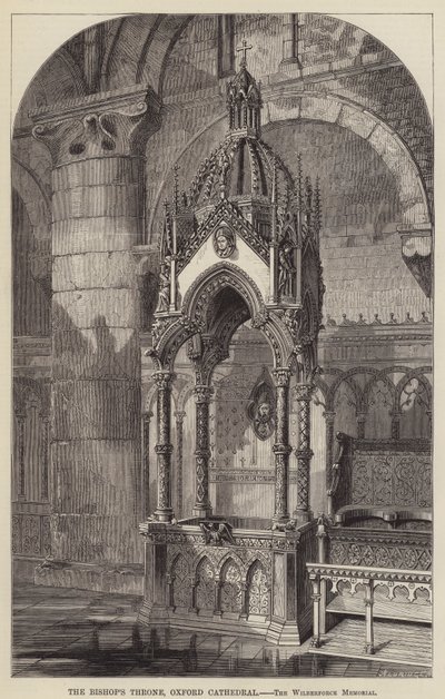 Il Trono del Vescovo, Cattedrale di Oxford, il Memoriale Wilberforce (incisione) da English School