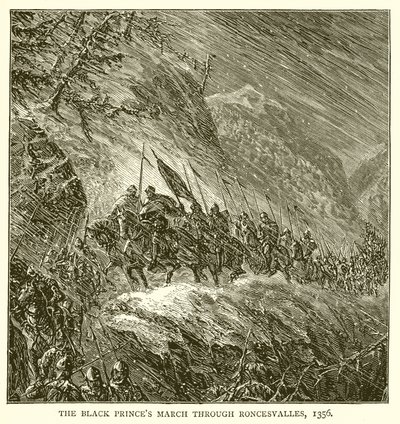 Marcia del Principe Nero attraverso Roncesvalles, 1356 da English School