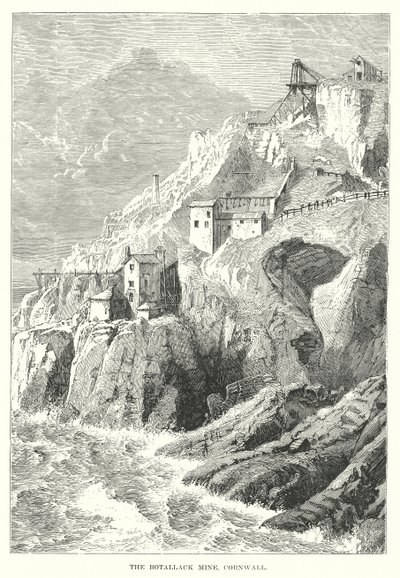 La miniera di Botallack, Cornovaglia (incisione) da English School