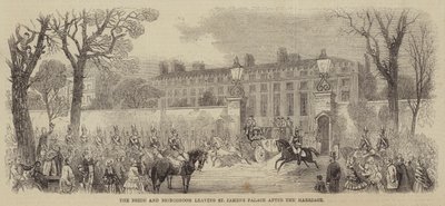 La sposa e lo sposo che lasciano il Palazzo di St James dopo il matrimonio (incisione) da English School