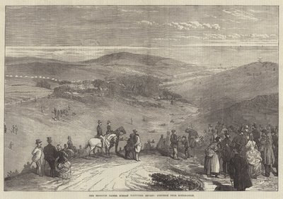 La revisione dei volontari del lunedì di Pasqua a Brighton, lotta vicino a Rottingdean (incisione) da English School