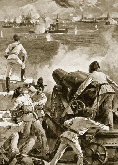 La Flotta Britannica bombarda i porti di Alessandria, 11 luglio 1882 da English School