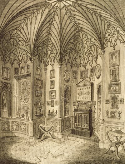 Il Gabinetto, inciso da T. Morris, da Descrizione di Strawberry Hill di Horace Walton, 1784 da English School