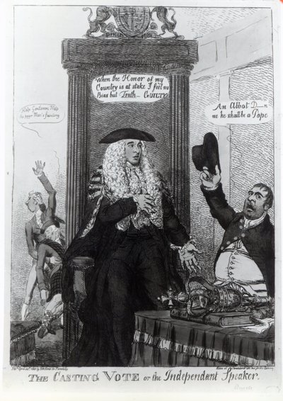 Il voto decisivo, o lo speaker indipendente, caricatura satirica che mostra il primo ministro Henry Addington, 1805 da English School