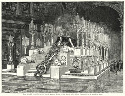 Il catafalco eretto per il servizio funebre di Sua Maestà Re Vittorio Emanuele, nel Pantheon, Roma da English School