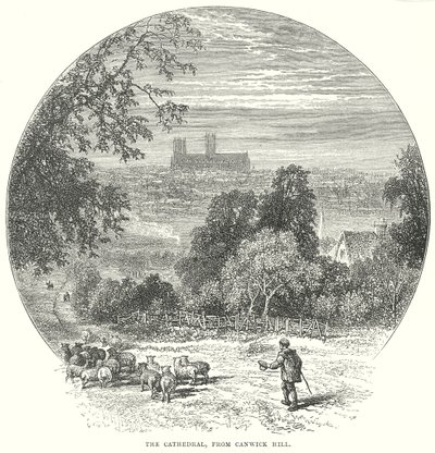 La cattedrale, da Canwick Hill (incisione) da English School