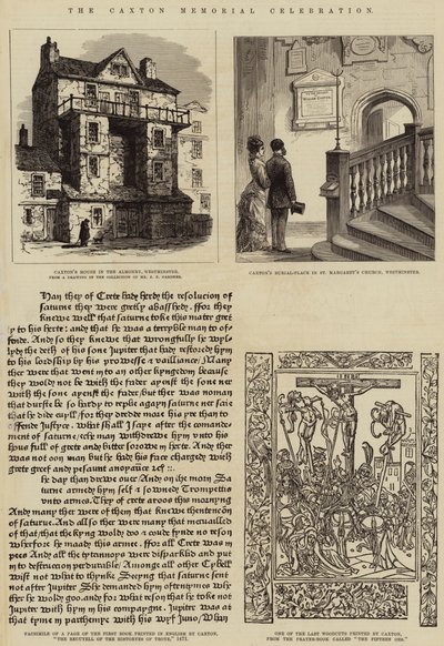 La celebrazione del memoriale di Caxton (incisione) da English School