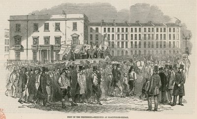 La riunione dei Chartisti a Kennington Common nel 1848, parte della processione - schizzata a Blackfriars Bridge da English School