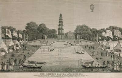 La pagoda cinese e il ponte eretti sul canale in St Jamess Park per il Grand Jubilee, 1814 da English School