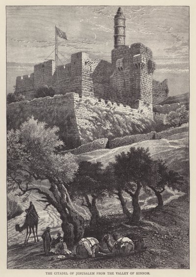 La Cittadella di Gerusalemme dalla Valle di Hinnom (incisione) da English School