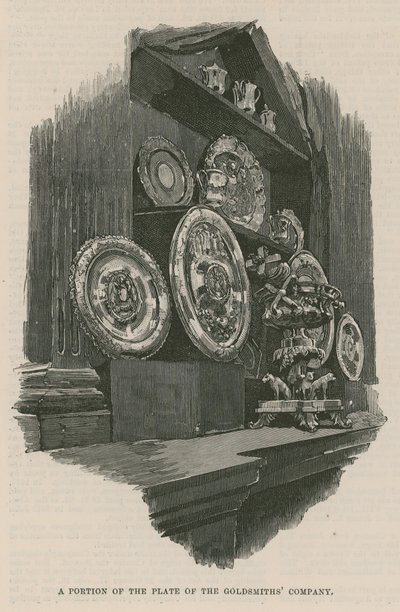 Le gilde cittadine: La compagnia dei Goldsmiths: Una parte dei piatti della compagnia dei Goldsmiths da English School