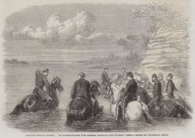 La guerra civile in America, "La mia ricognizione con il generale Sickles nel Potomac" (incisione) da English School