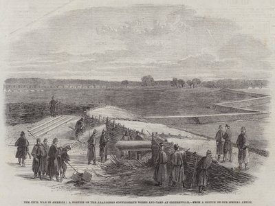 La Guerra Civile in America, una Parte delle Opere e del Campo Confederati Abbandonati a Centreville (incisione) da English School