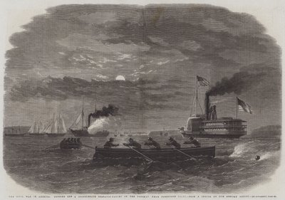 La guerra civile in America, taglio di una galleria di dispacci confederati sul Potomac vicino a Freestone Point (incisione) da English School