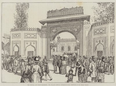 Esposizione coloniale e indiana, il portale di Gwalior, ingresso al cortile del palazzo indiano (incisione) da English School