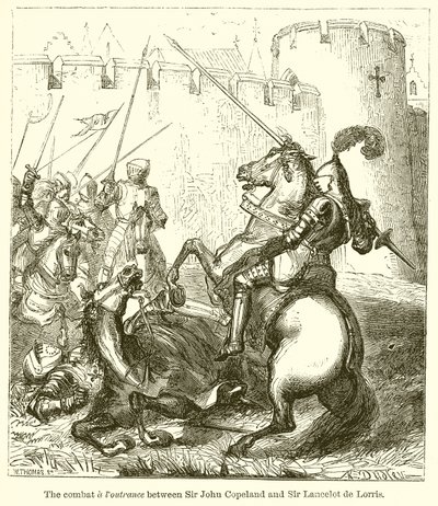 Il combattimento e la resistenza tra Sir John Copeland e Sir Lancelot de Lorris da English School