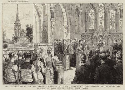 La consacrazione della nuova chiesa inglese di St Alban, Copenaghen, alla presenza del Principe e della Principessa di Galles e della famiglia reale danese da English School