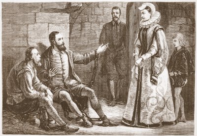 La contessa di Reux che visita De Bray e La Grange in prigione, illustrazione da La storia del protestantesimo di James Aitken Wylie, pub. 1878 da English School