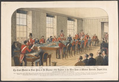 Il processo marziale del tenente Perry del 46º Reggimento di Sua Maestà, nella sala mensa delle caserme di Windsor, agosto 1854 da English School