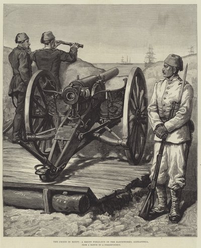 La Crisi in Egitto, un Cannone da Campo Krupp nelle Fortificazioni, Alessandria da English School