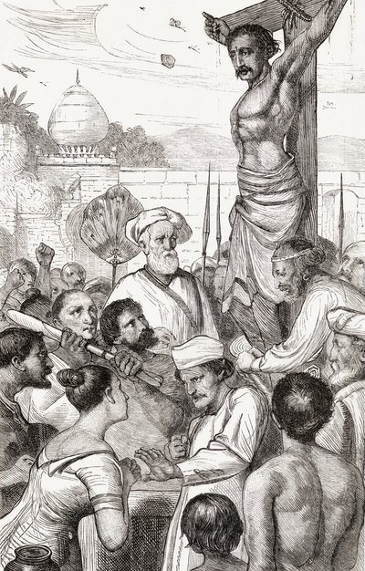 La crocifissione di un martire Karen dalla Birmania da English School