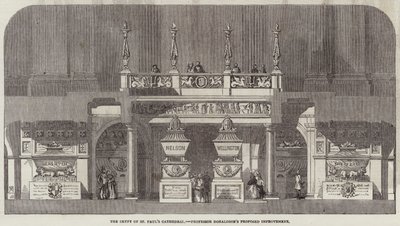La cripta della cattedrale di St Paul, proposta di miglioramento del professor Donaldson (incisione) da English School