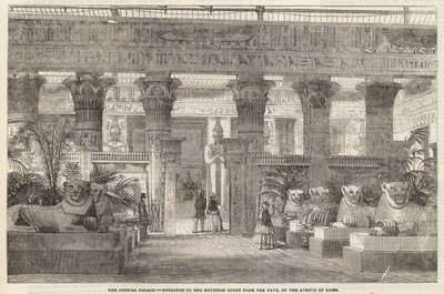 Il Crystal Palace: Ingresso alla Corte Egiziana dal Nave attraverso il Viale dei Leoni da English School
